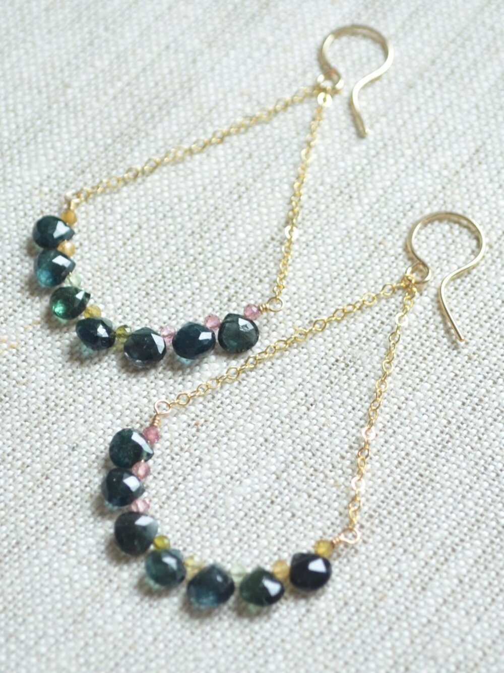 Teal Green Tourmaline Earrings in Gold - Hand Made in Canada